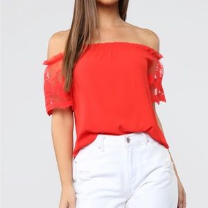 024 Red Off the Shoulder Blouse